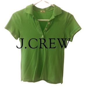Lime green J.Crew polo w/ Easter pink sailor boat on collar - XS